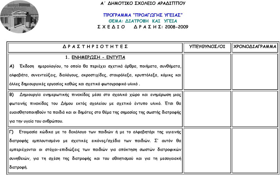 δημιουργικές εργασίες καθώς και σχετικό φωτογραφικό υλικό.