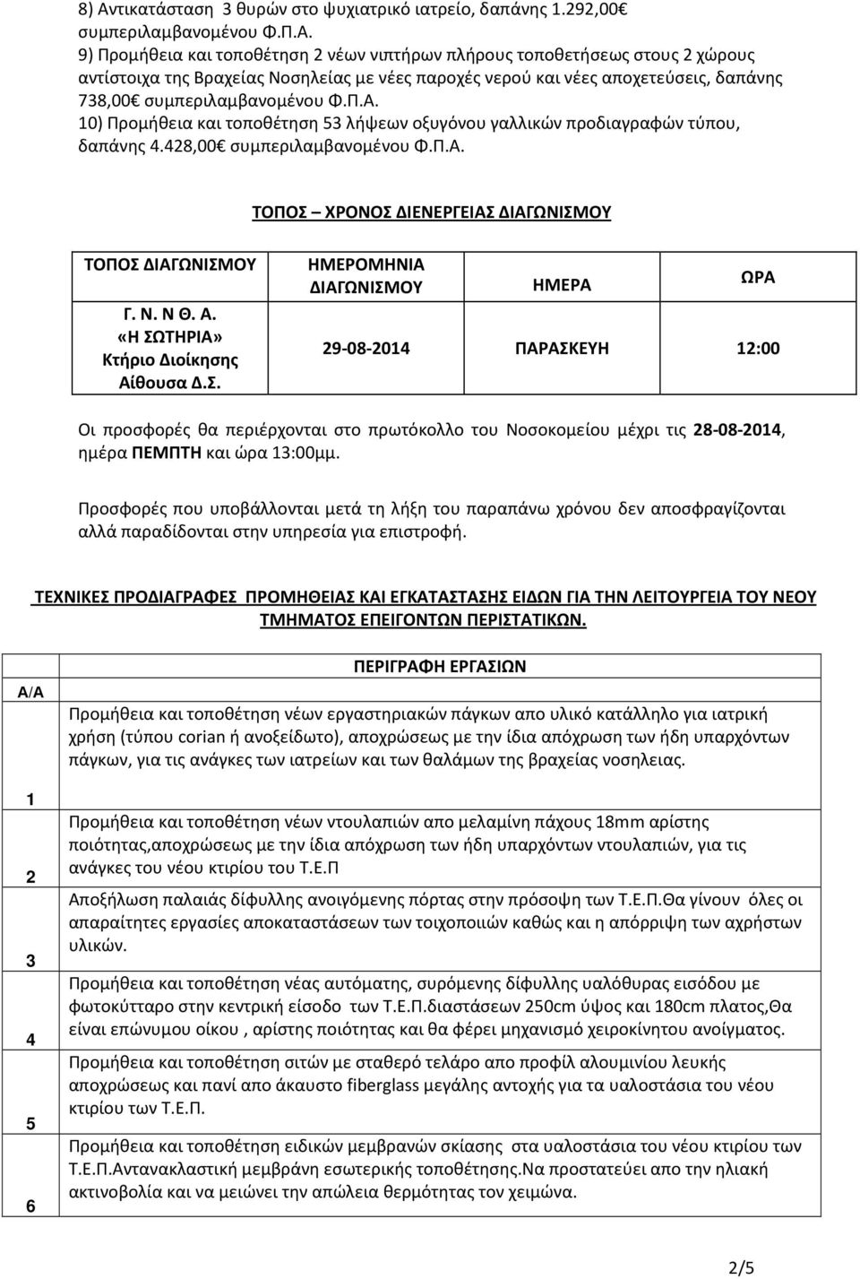 τοποθέτηση 53 λήψεων οξυγόνου γαλλικών προδιαγραφών τύπου, δαπάνης 4.428,00 ΤΟΠΟΣ 