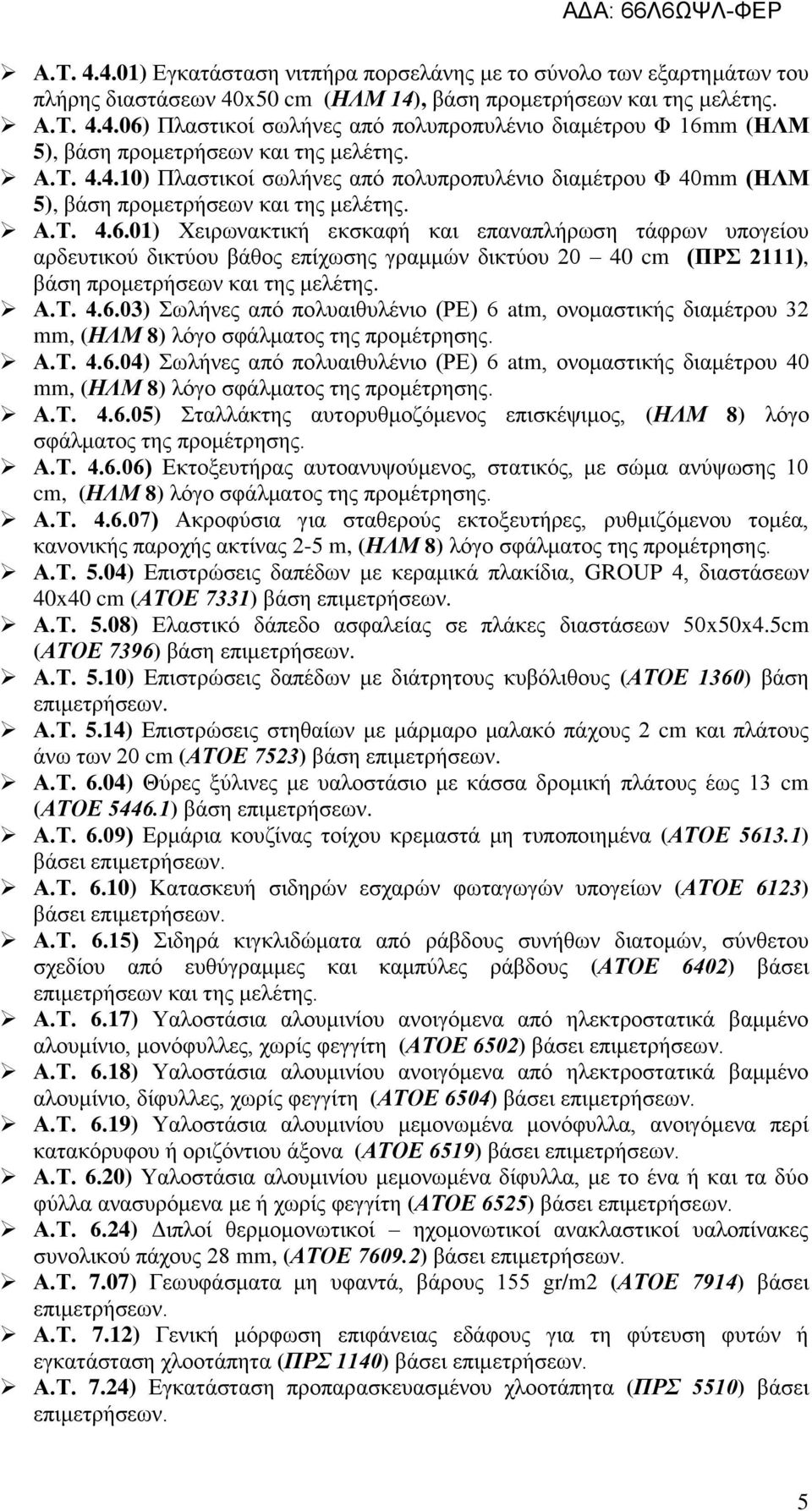 01) Υεηξσλαθηηθή εθζθαθή θαη επαλαπιήξσζε ηάθξσλ ππνγείνπ αξδεπηηθνύ δηθηύνπ βάζνο επίρσζεο γξακκώλ δηθηύνπ 20 40 cm (ΠΡ 2111), βάζε Α.Σ. 4.6.