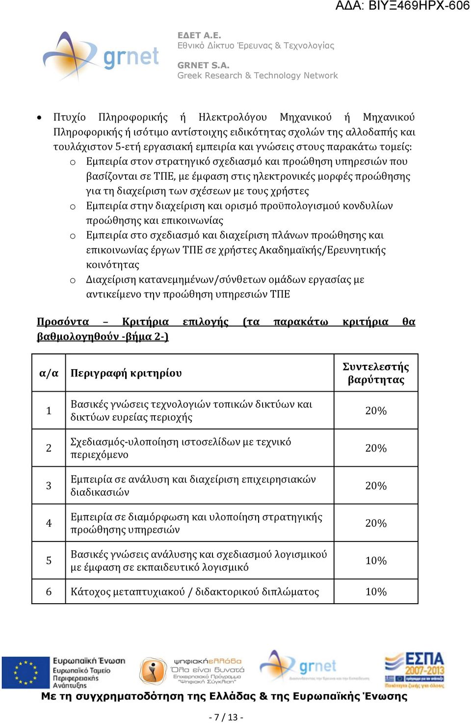 διαχείριση και ορισμό προϋπολογισμού κονδυλίων προώθησης και επικοινωνίας o Εμπειρία στο σχεδιασμό και διαχείριση πλάνων προώθησης και επικοινωνίας έργων ΤΠΕ σε χρήστες Ακαδημαϊκής/Ερευνητικής