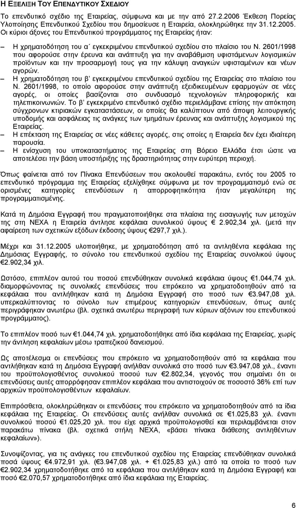 2601/1998 που αφορούσε στην έρευνα και ανάπτυξη για την αναβάθµιση υφιστάµενων λογισµικών προϊόντων και την προσαρµογή τους για την κάλυψη αναγκών υφισταµένων και νέων αγορών.