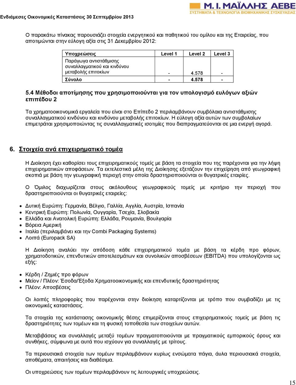 4 Μέθοδοι αποτίμησης που χρησιμοποιούνται για τον υπολογισμό ευλόγων αξιών επιπέδου 2 Τα χρηματοοικονομικά εργαλεία που είναι στο Επίπεδο 2 περιλαμβάνουν συμβόλαια αντιστάθμισης συναλλαγματικού
