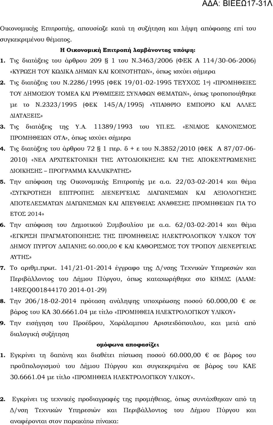 2286/1995 (ΦΕΚ 19/01-02-1995 ΤΕΥΧΟΣ 1 ο ) «ΠΡΟΜΗΘΕΙΕΣ ΤΟΥ ΗΜΟΣΙΟΥ ΤΟΜΕΑ ΚΑΙ ΡΥΘΜΙΣΕΙΣ ΣΥΝΑΦΩΝ ΘΕΜΑΤΩΝ», όπως τροποποιήθηκε µε το Ν.2323/1995 (ΦΕΚ 145/Α/1995) «ΥΠΑΙΘΡΙΟ ΕΜΠΟΡΙΟ ΚΑΙ ΑΛΛΕΣ ΙΑΤΑΞΕΙΣ» 3.