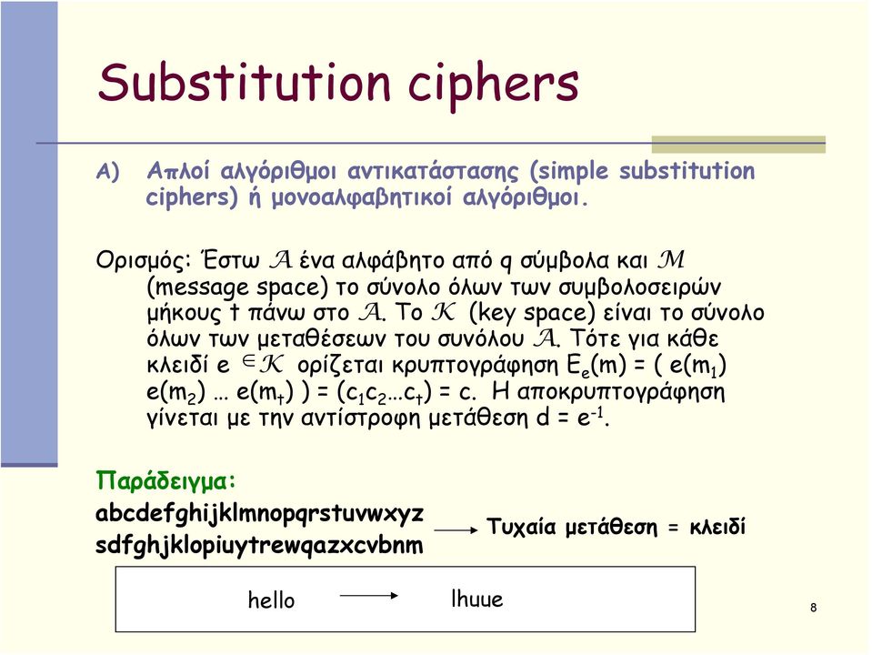 Το K (key space) είναι το σύνολο όλων των μεταθέσεων του συνόλου A.