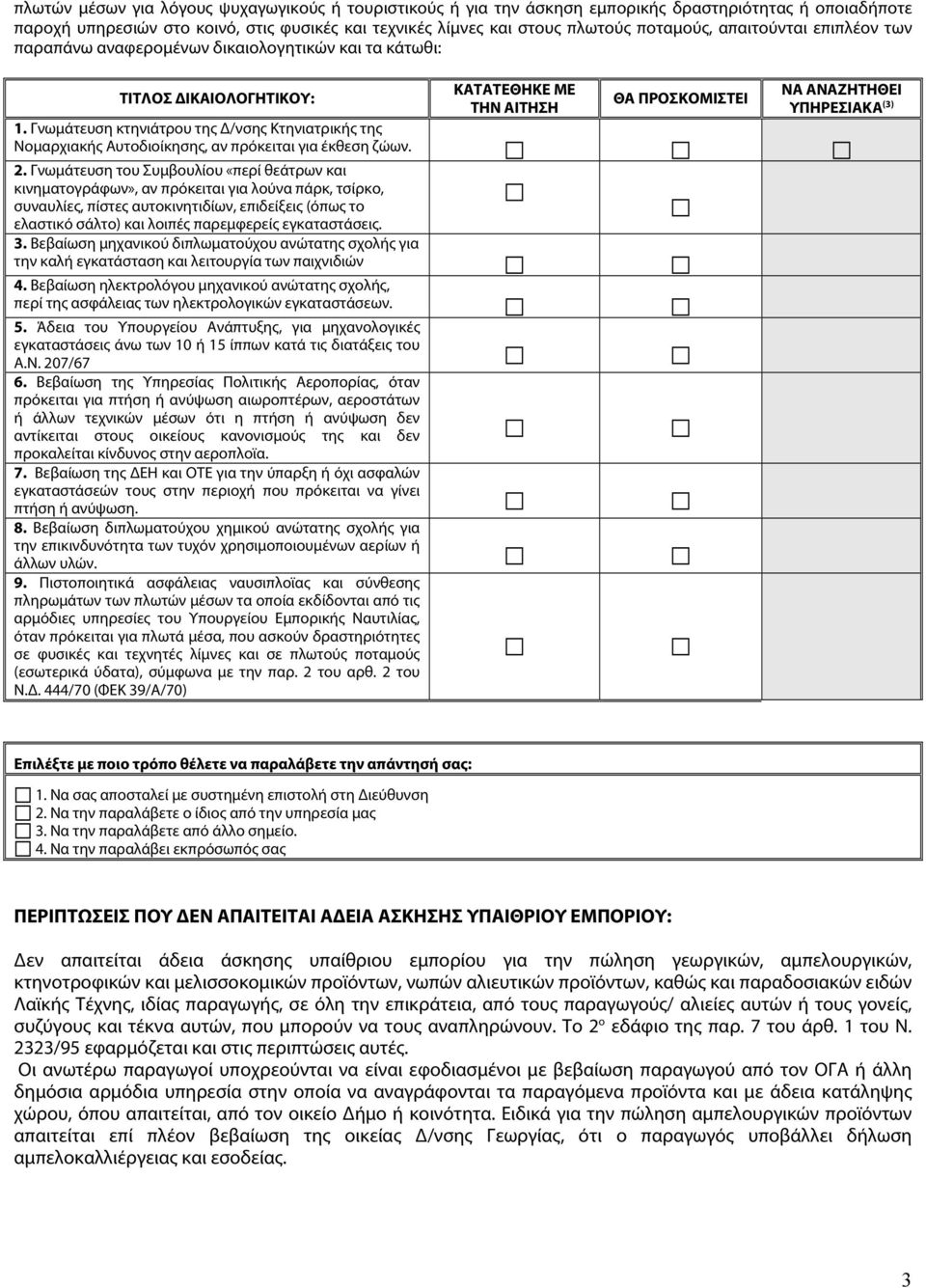 Γνωμάτευση κτηνιάτρου της /νσης Κτηνιατρικής της Νομαρχιακής Αυτοδιοίκησης, αν πρόκειται για έκθεση ζώων. 2.