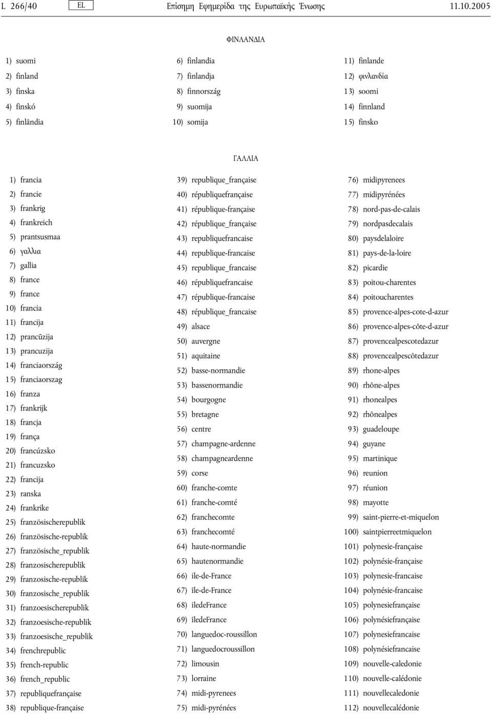 francia 2) francie 3) frankrig 4) frankreich 5) prantsusmaa 6) γαλλια 7) gallia 8) france 9) france 10) francia 11) francija 12) prancūzija 13) prancuzija 14) franciaország 15) franciaorszag 16)