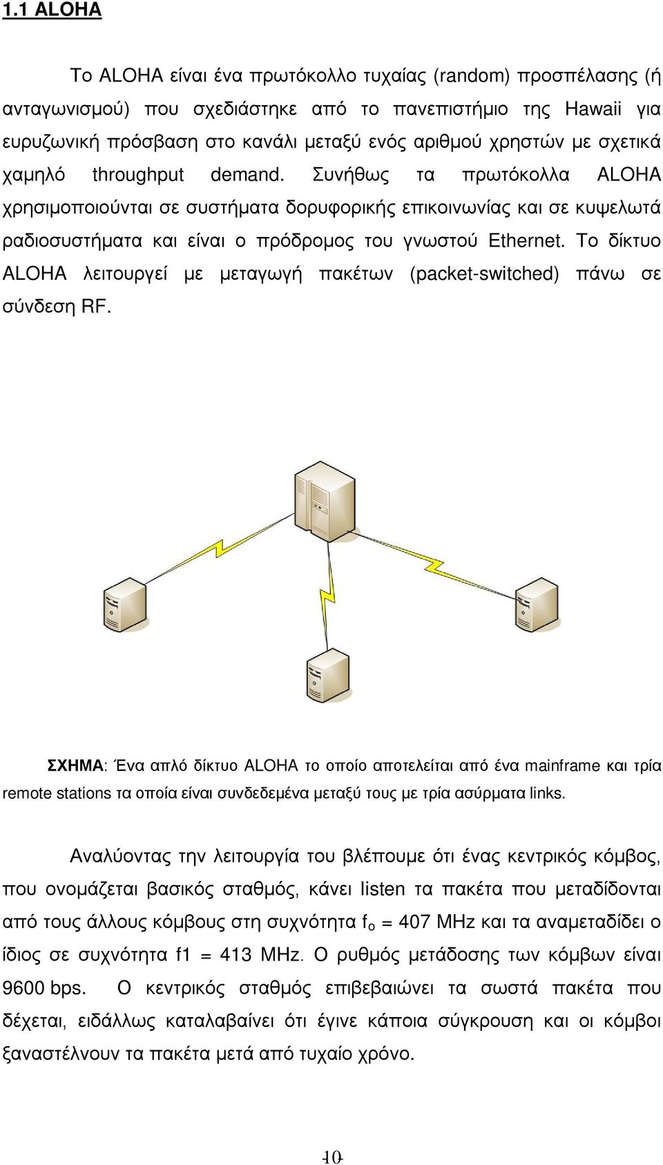 Το δίκτυο ALOHA λειτουργεί με μεταγωγή πακέτων (packet-switched) πάνω σε σύνδεση RF.