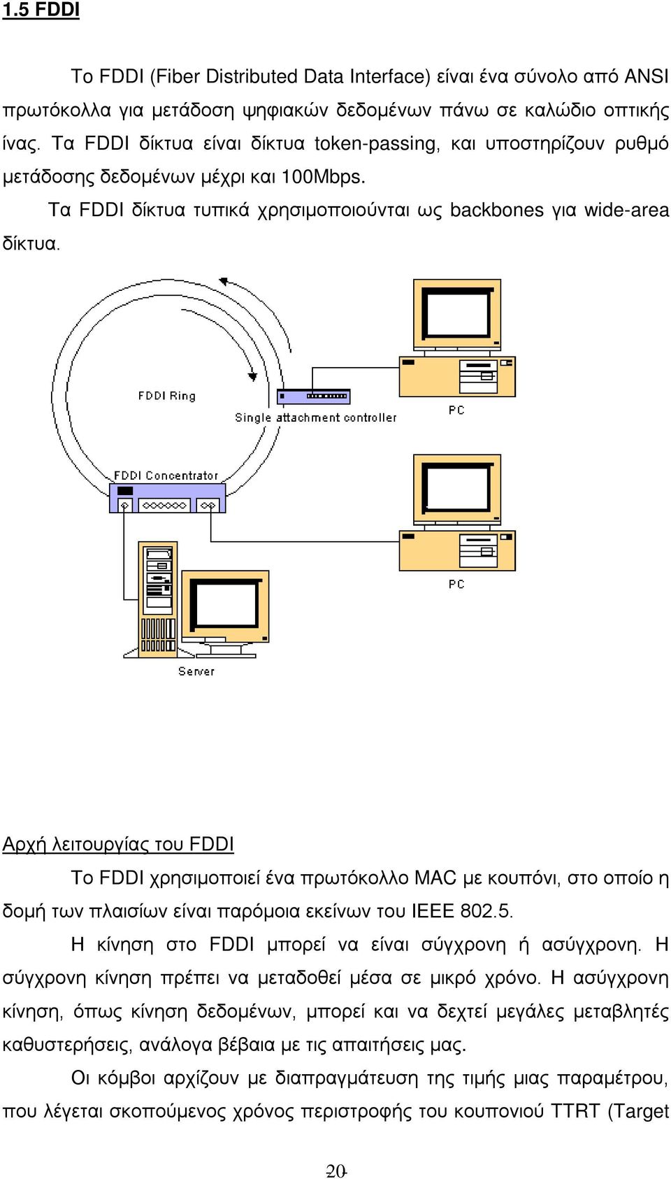 Αρχή λειτουργίας του FDDI Το FDDI χρησιμοποιεί ένα πρωτόκολλο MAC με κουπόνι, στο οποίο η δομή των πλαισίων είναι παρόμοια εκείνων του ΙΕΕΕ 802.5.