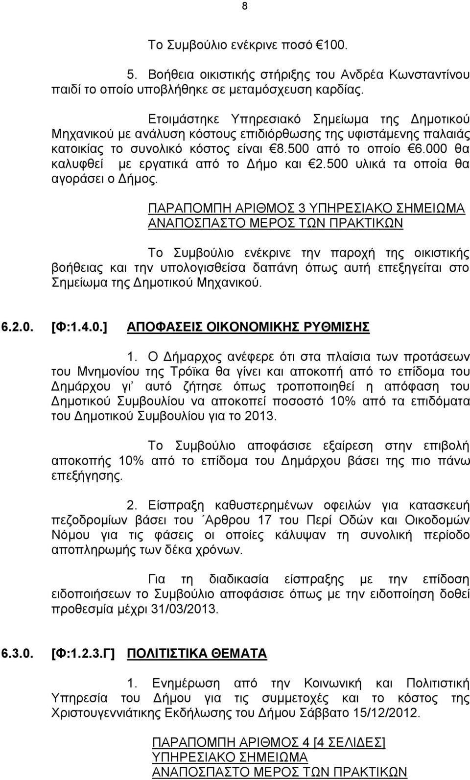 000 θα καλυφθεί με εργατικά από το Δήμο και 2.500 υλικά τα οποία θα αγοράσει ο Δήμος.