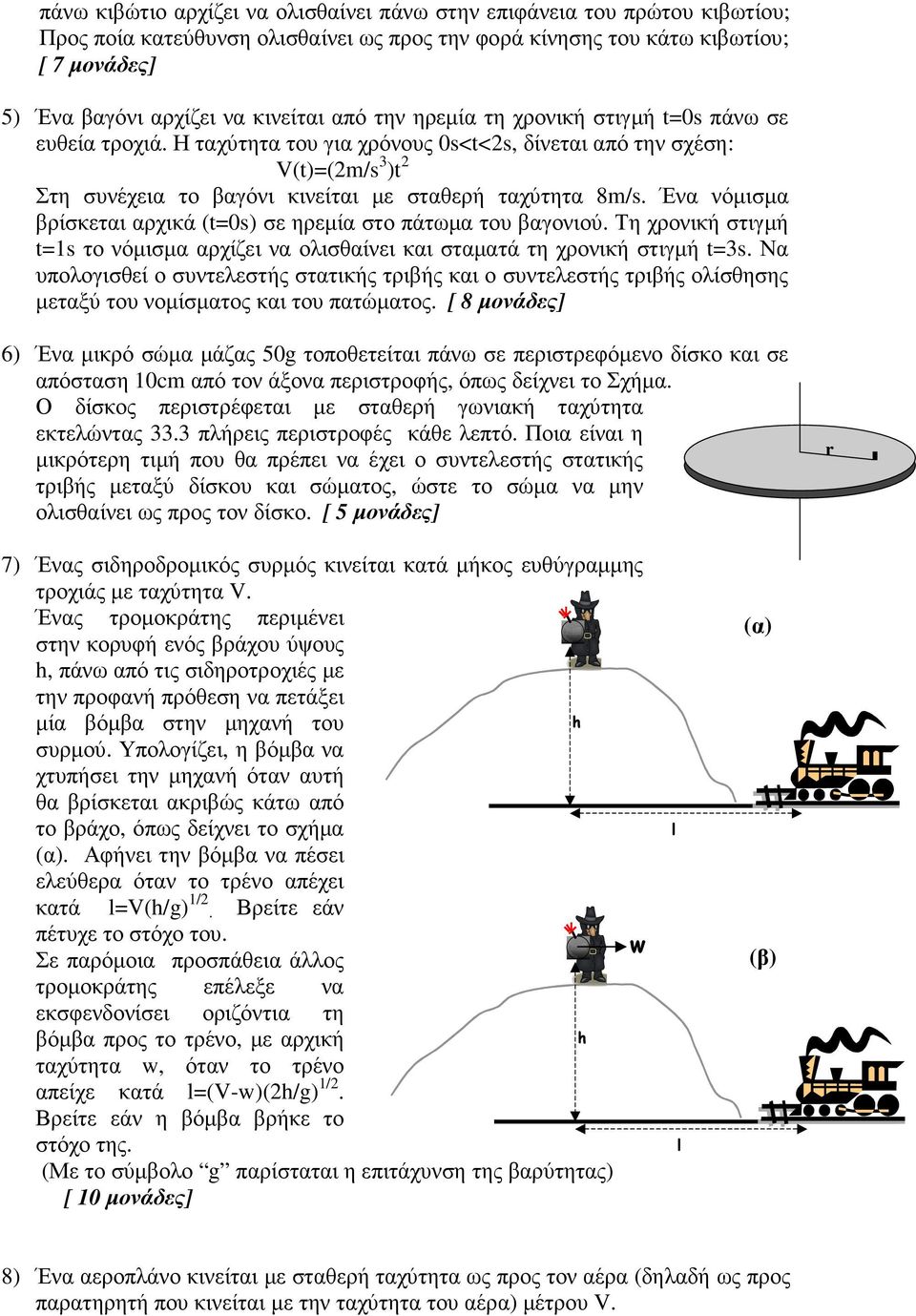 Ένα νόµισµα βρίσκεται αρχικά (t=0s) σε ηρεµία στο πάτωµα του βαγονιού. Τη χρονική στιγµή t=1s το νόµισµα αρχίζει να ολισθαίνει και σταµατά τη χρονική στιγµή t=3s.