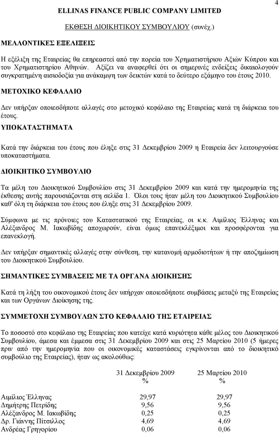 ΜΕΤΟΧΙΚΟ ΚΕΦΑΛΑΙΟ Δεν υπήρξαν οποιεσδήποτε αλλαγές στο μετοχικό κεφάλαιο της Εταιρείας κατά τη διάρκεια του έτους.