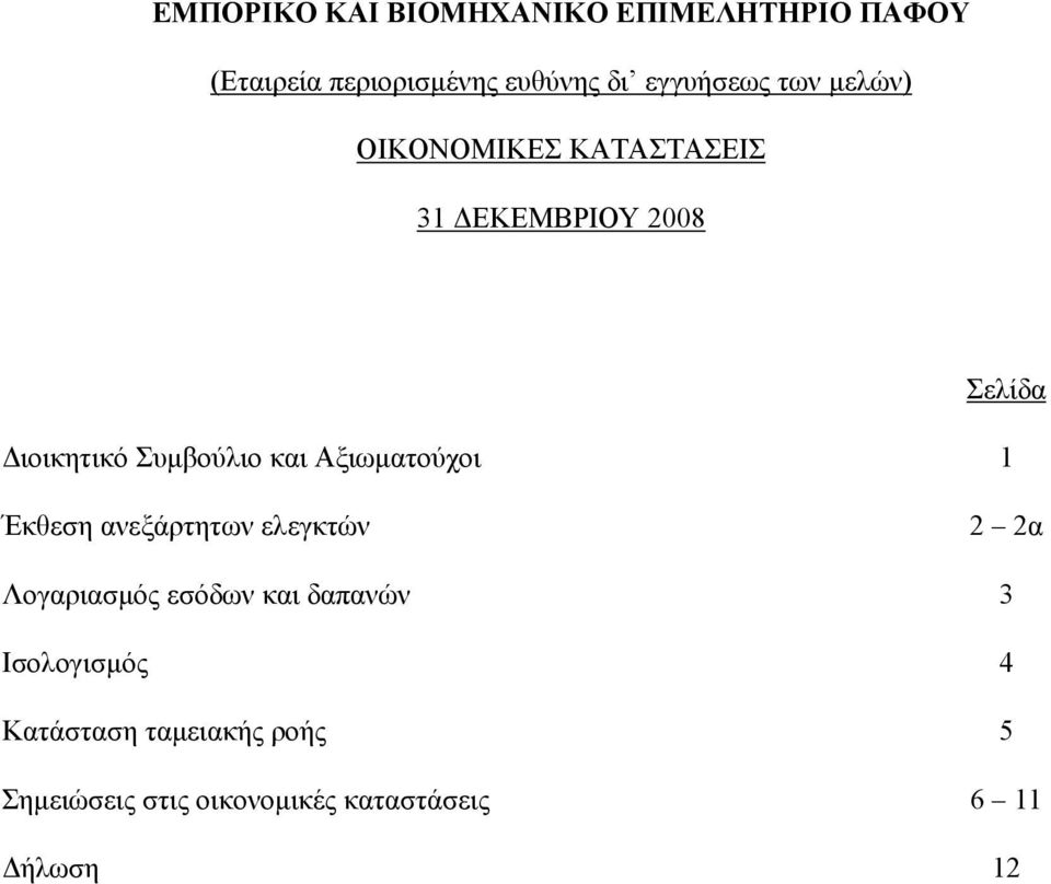 ανεξάρτητων ελεγκτών 2 2α Λογαριασµός εσόδων και δαπανών 3 Ισολογισµός 4