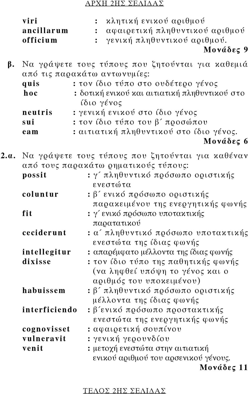 ενικού στο ίδιο γένος sui : τον ίδιο τύπο του β προσώπου eam : αι