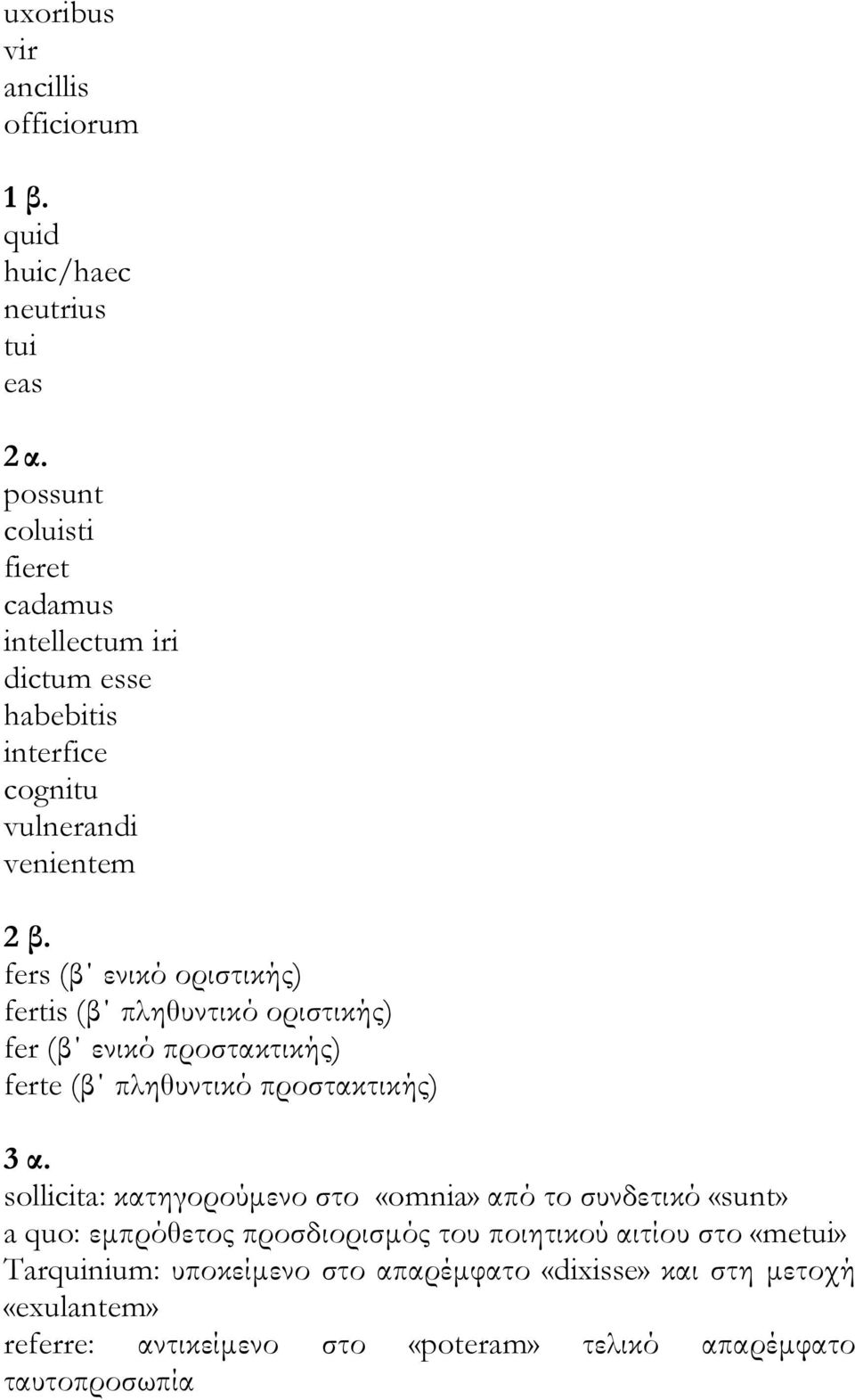 fers (β ενικό οριστικής) fertis (β πληθυντικό οριστικής) fer (β ενικό προστακτικής) ferte (β πληθυντικό προστακτικής) 3 α.