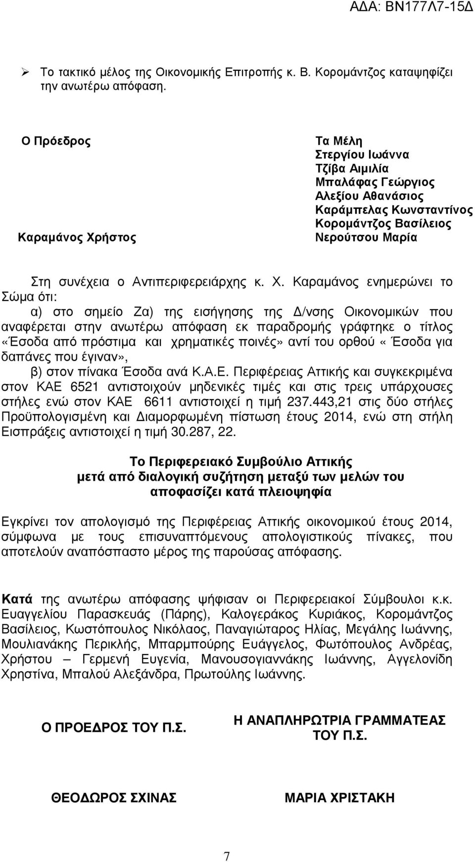 κ. Χ. Καραµάνος ενηµερώνει το Σώµα ότι: α) στο σηµείο Ζα) της εισήγησης της νσης Οικονοµικών που αναφέρεται στην ανωτέρω απόφαση εκ παραδροµής γράφτηκε ο τίτλος «Έσοδα από πρόστιµα και χρηµατικές