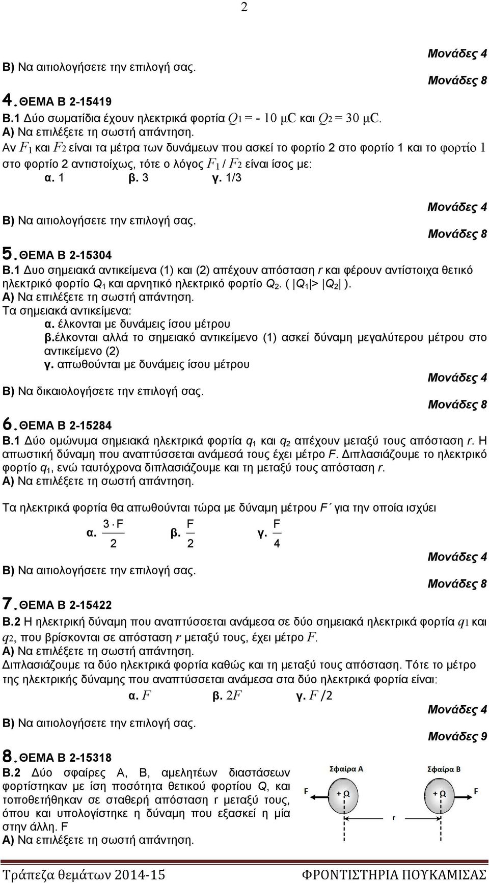 1 Δυο σημειακά αντικείμενα (1) και () απέχουν απόσταση r και φέρουν αντίστοιχα θετικό ηλεκτρικό φορτίο Q 1 και αρνητικό ηλεκτρικό φορτίο Q. ( Q 1 > Q ). Τα σημειακά αντικείμενα: α.