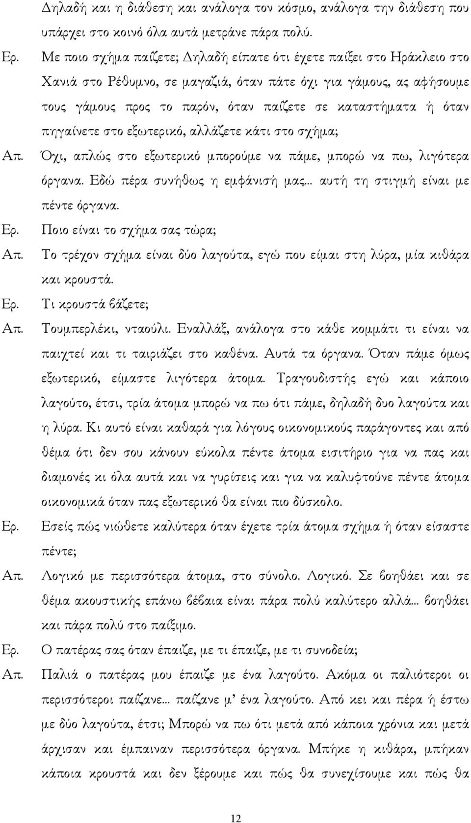 όταν πηγαίνετε στο εξωτερικό, αλλάζετε κάτι στο σχήµα; Όχι, απλώς στο εξωτερικό µπορούµε να πάµε, µπορώ να πω, λιγότερα όργανα. Εδώ πέρα συνήθως η εµφάνισή µας αυτή τη στιγµή είναι µε πέντε όργανα.