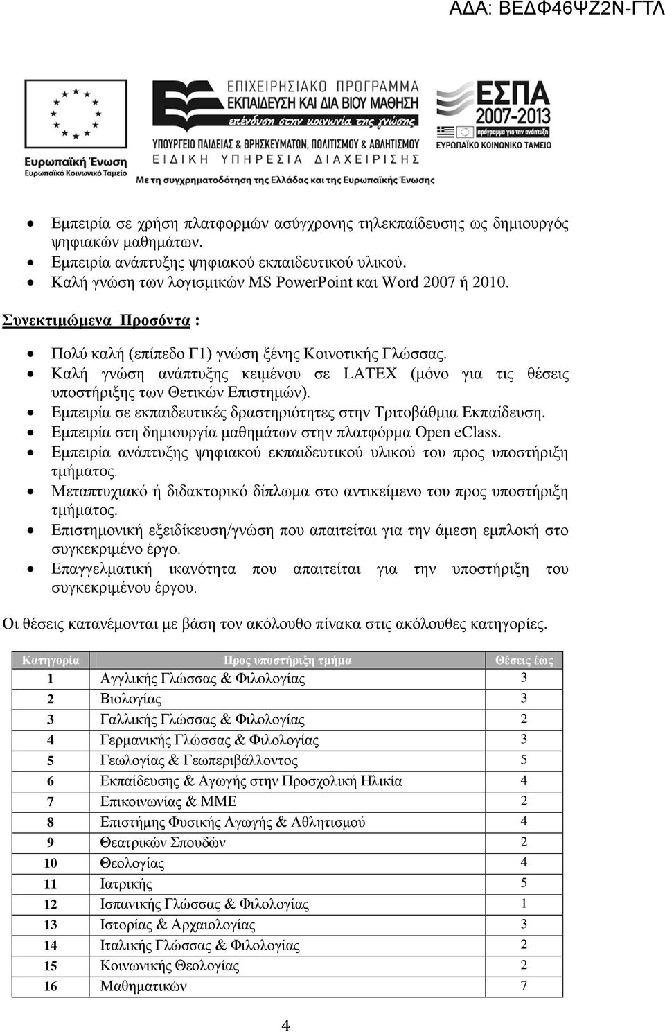Εμπειρία σε εκπαιδευτικές δραστηριότητες στην Τριτοβάθμια Εκπαίδευση. Εμπειρία στη δημιουργία μαθημάτων στην πλατφόρμα Open eclass.