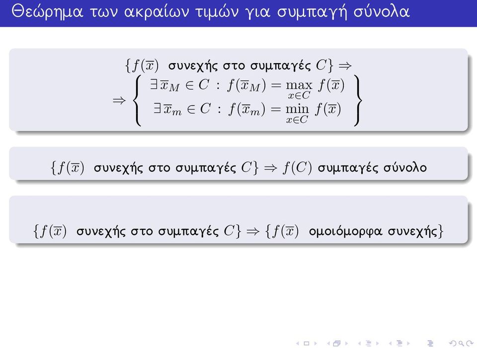 m ) = min f(x) x C f(x) συνεχής στο συμπαγές C f(c)