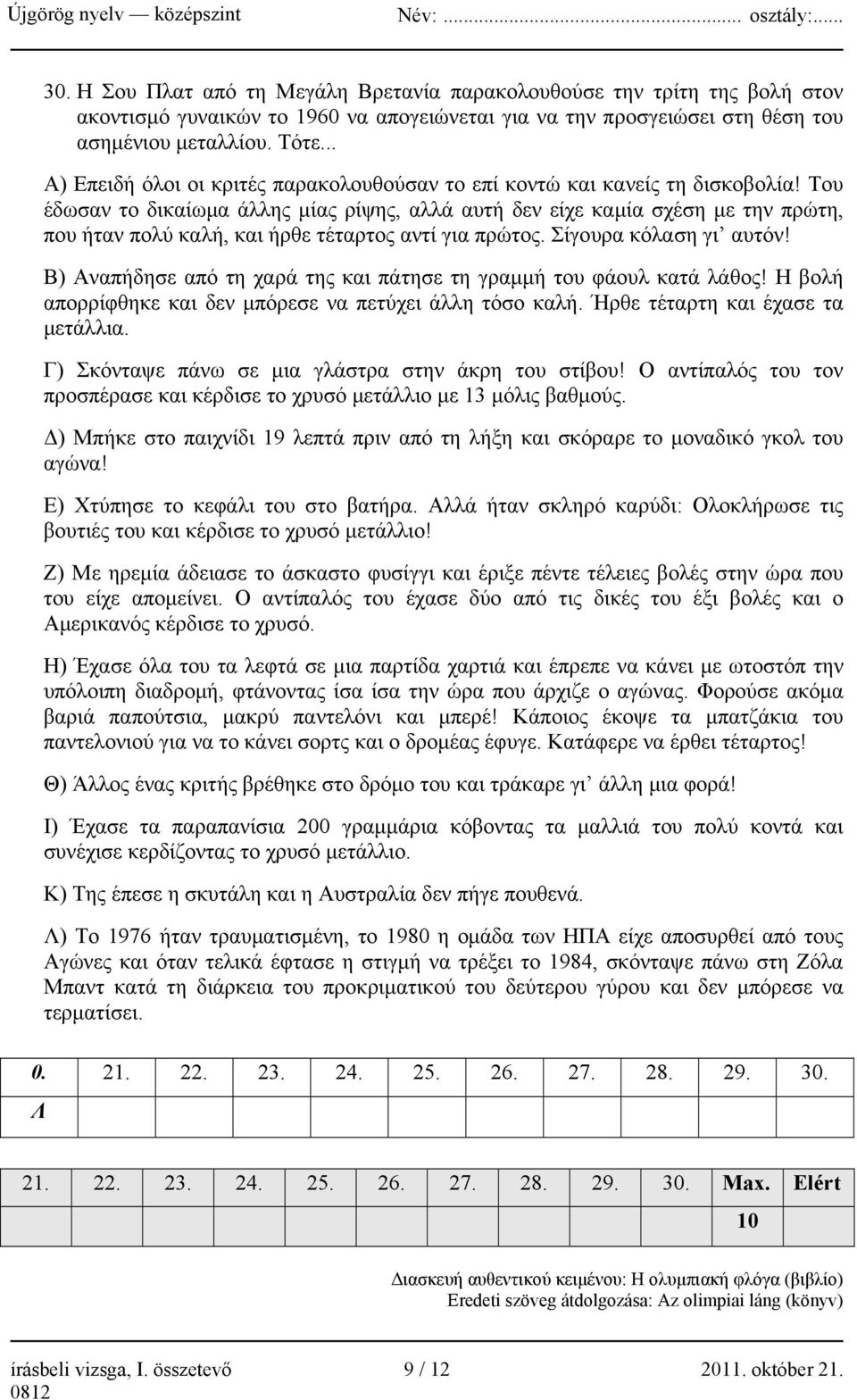 Του έδωσαν το δικαίωμα άλλης μίας ρίψης, αλλά αυτή δεν είχε καμία σχέση με την πρώτη, που ήταν πολύ καλή, και ήρθε τέταρτος αντί για πρώτος. Σίγουρα κόλαση γι αυτόν!