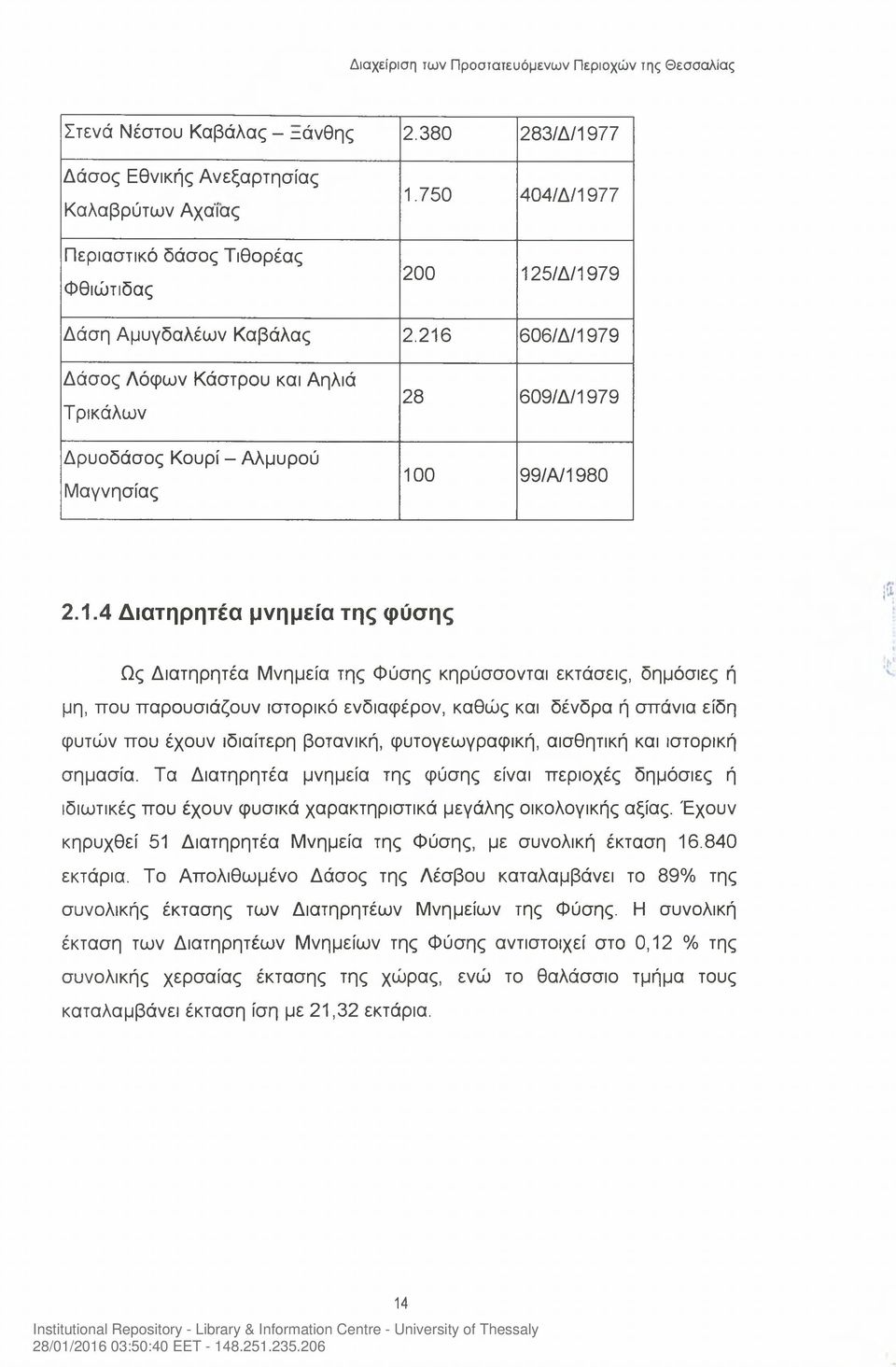 εκτάσεις, δημόσιες ή μη, που παρουσιάζουν ιστορικό ενδιαφέρον, καθώς και δένδρα ή σπάνια είδη φυτών που έχουν ιδιαίτερη βοτανική, φυτογεωγραφική, αισθητική και ιστορική σημασία.