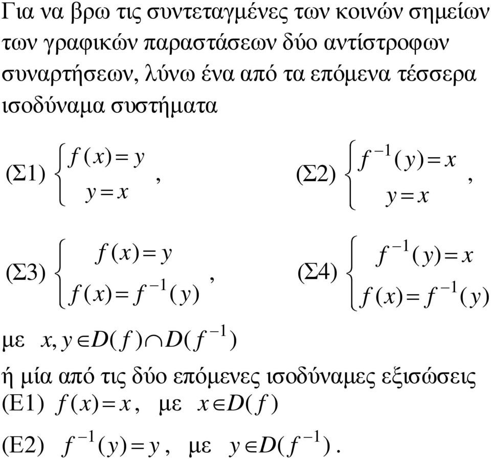 (Σ3) µε f ( x) = y 1 f x f y, ( ) = ( ) 1 x, y D( f ) D( f ) (Σ4) 1 = f ( y) x 1 f ( x) = f ( y) ή