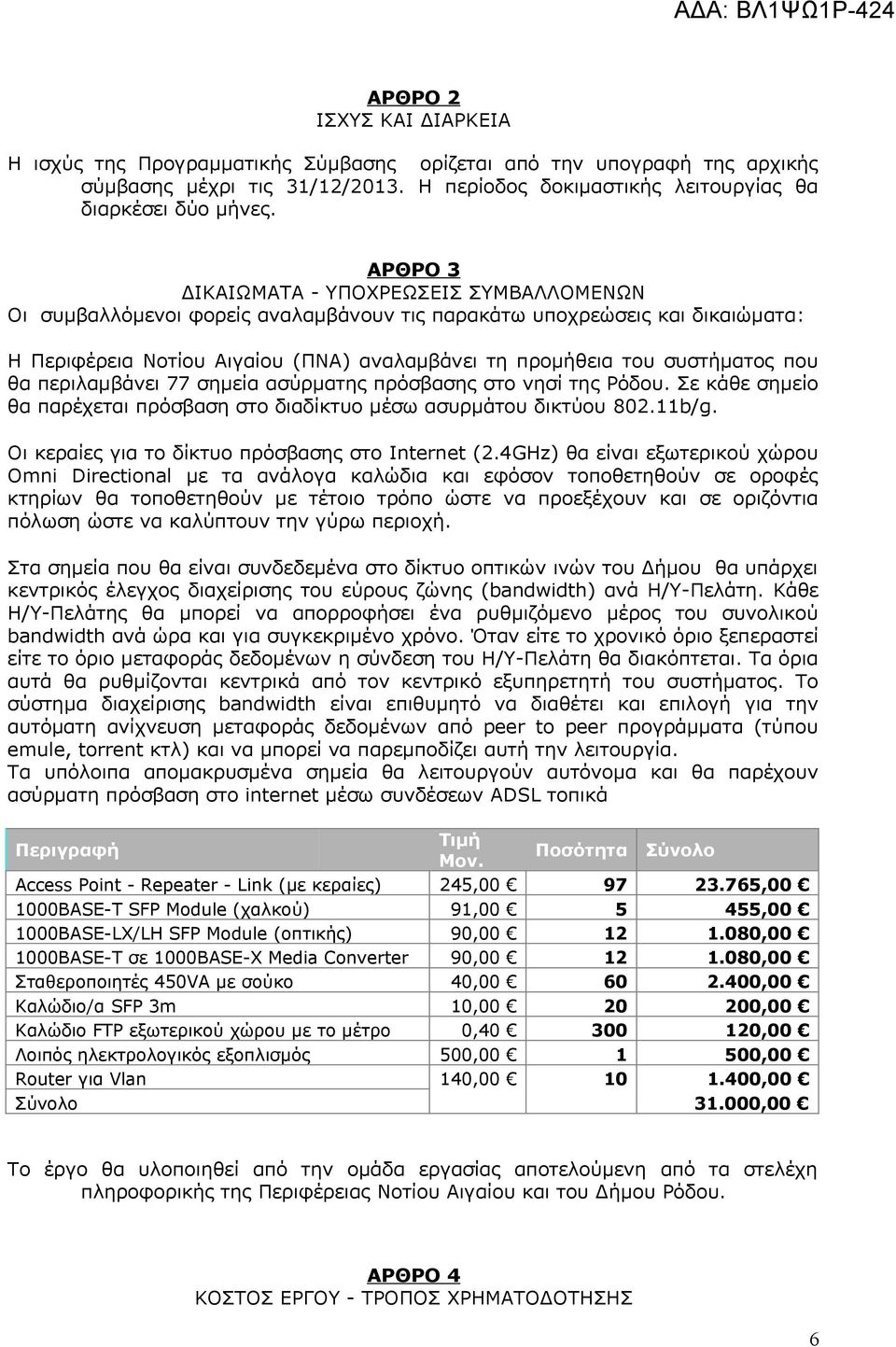 που θα περιλαμβάνει 77 σημεία ασύρματης πρόσβασης στο νησί της Ρόδου. Σε κάθε σημείο θα παρέχεται πρόσβαση στο διαδίκτυο μέσω ασυρμάτου δικτύου 802.11b/g.