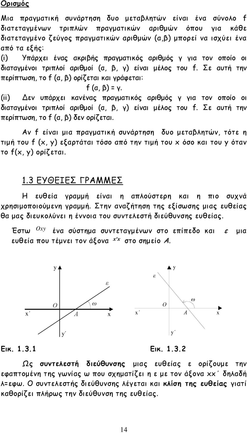 (ii) εν υπάρχει κανένας πραγµατικός αριθµός γ για τον οποίο οι διαταγµένοι τριπλοί αριθµοί (α, β, γ) είναι µέλος του f. Σε αυτή την περίπτωση, το f (α, β) δεν ορίζεται.
