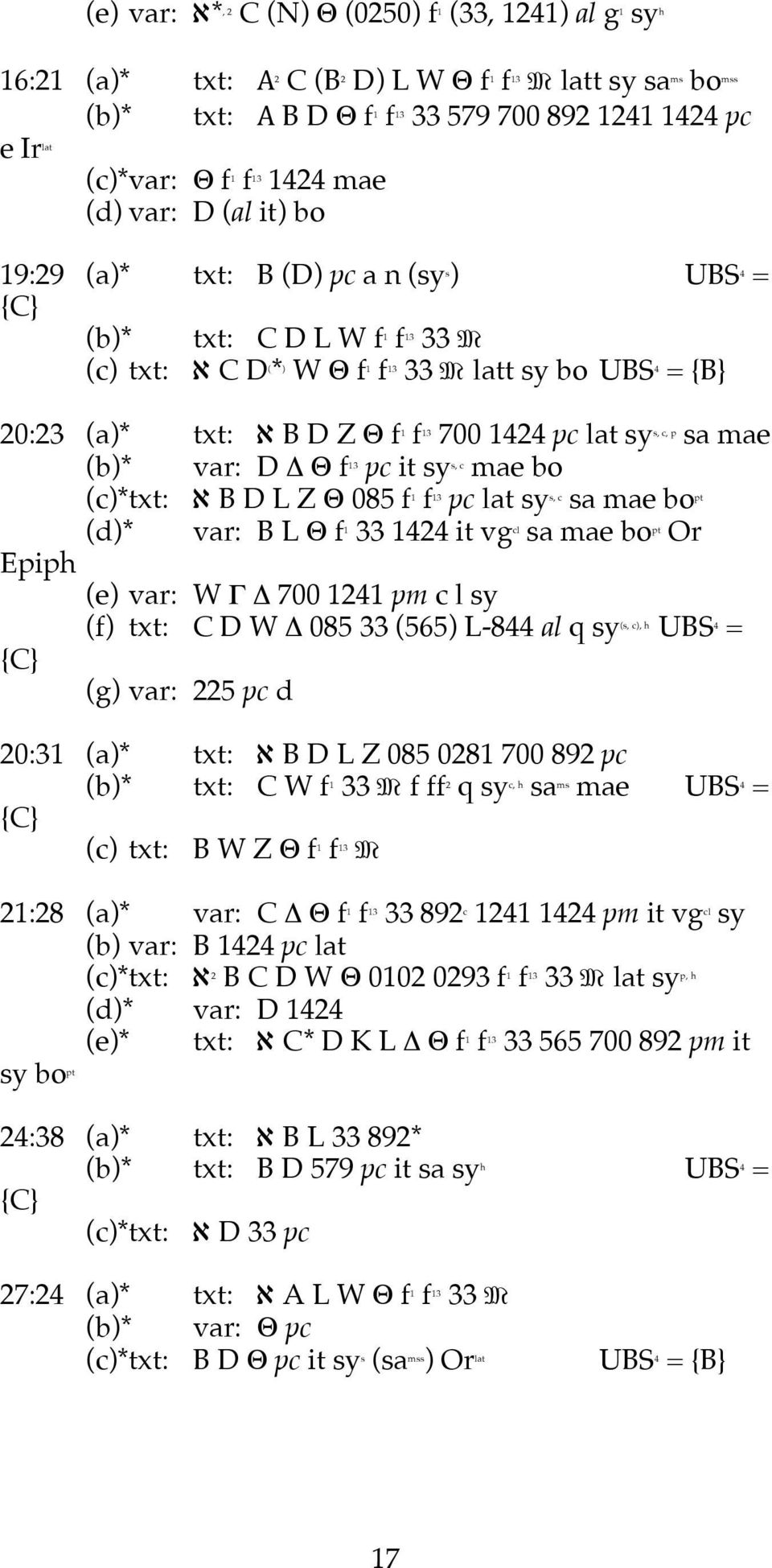 f 700 12 pc lat sy sa mae 1 13 s, c, p (b)* var: D Δ Θ f pc it sy mae bo 13 s, c (c)* txt: Í B D L Z Θ 085 f f pc lat sy sa mae bo 1 13 s, c pt (d)* var: B L Θ f 33 12 it vg sa mae bo Or 1 cl pt