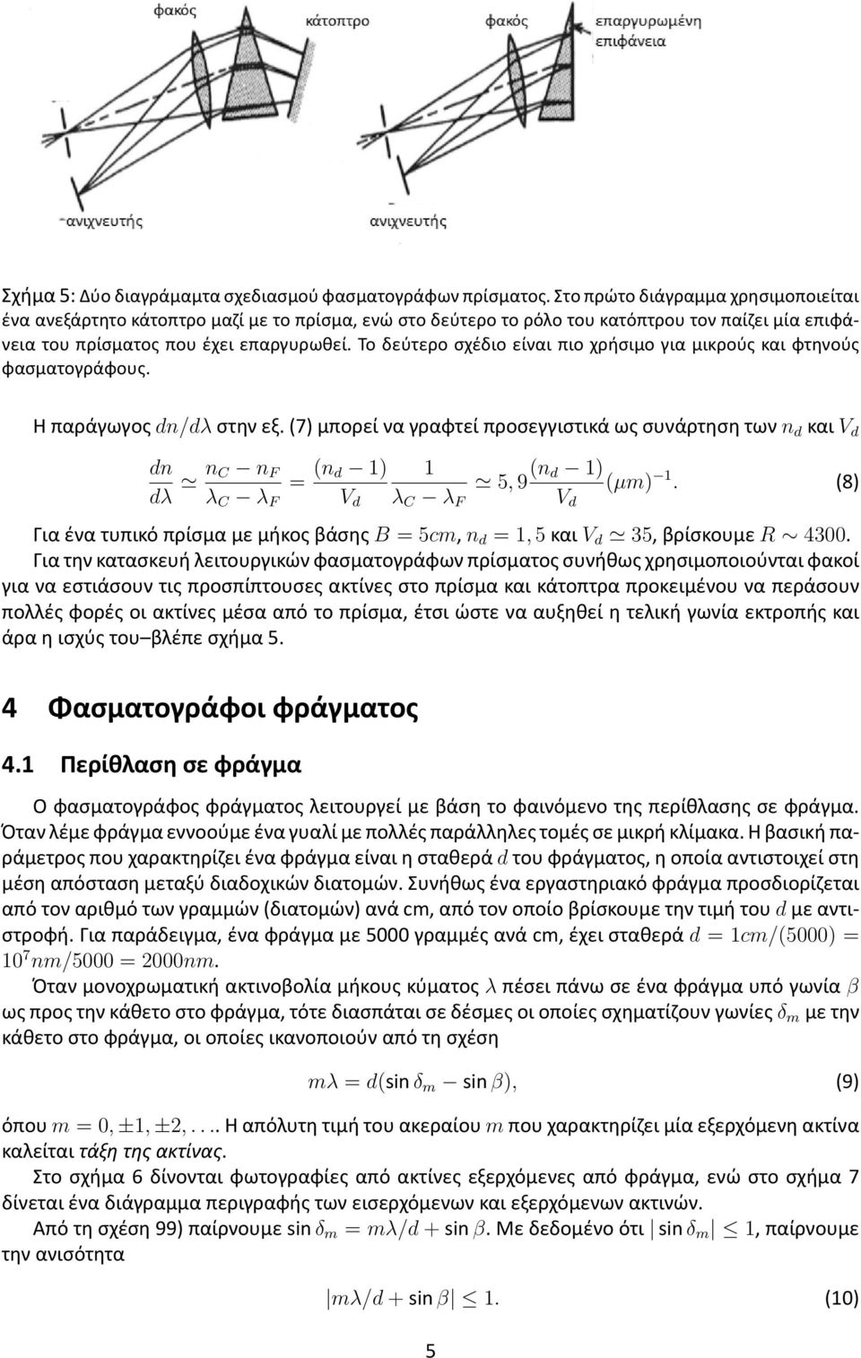 Το δεύτερο σχέδιο είναι πιο χρήσιμο για μικρούς και φτηνούς φασματογράφους. Η παράγωγος dn/dλ στην εξ.