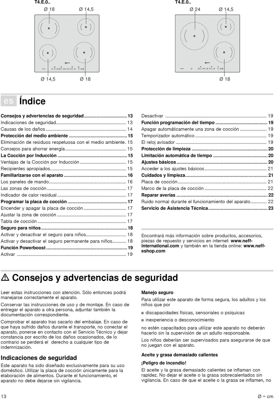 .. 15 Familiarizarse con el aparato... 16 Los paneles de mando... 16 Las zonas de cocción... 17 Indicador de calor residual... 17 Programar la placa de cocción.