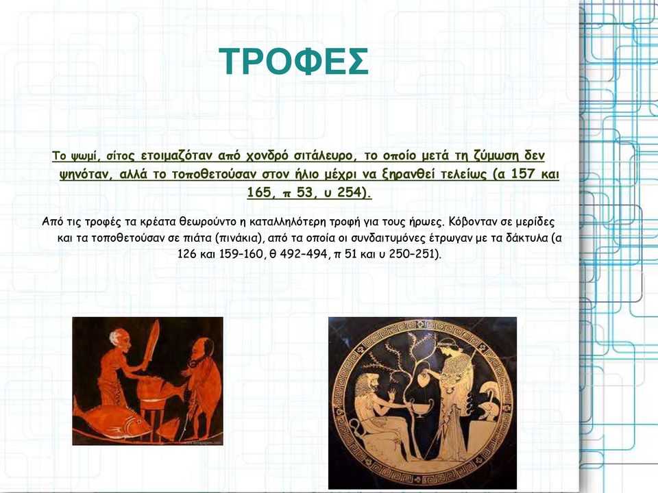 Από τις τροφές τα κρέατα θεωρούντο η καταλληλότερη τροφή για τους ήρωες.