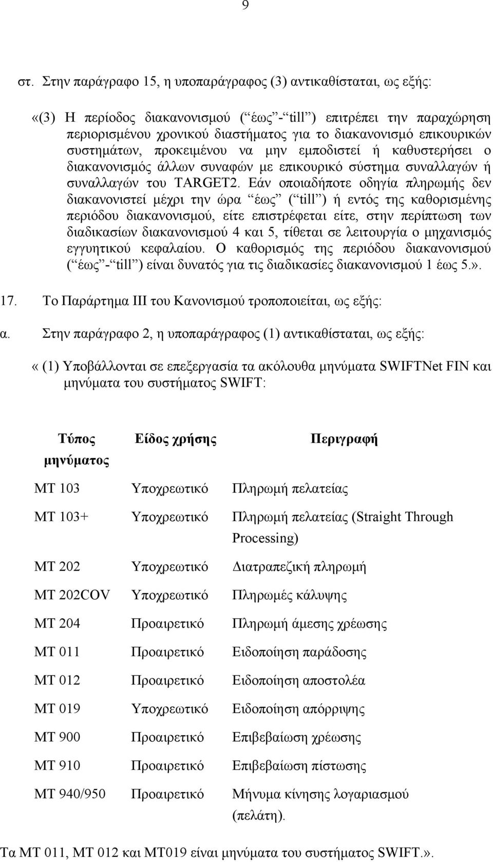 Εάν οποιαδήποτε οδηγία πληρωμής δεν διακανονιστεί μέχρι την ώρα έως ( till ) ή εντός της καθορισμένης περιόδου διακανονισμού, είτε επιστρέφεται είτε, στην περίπτωση των διαδικασίων διακανονισμού 4