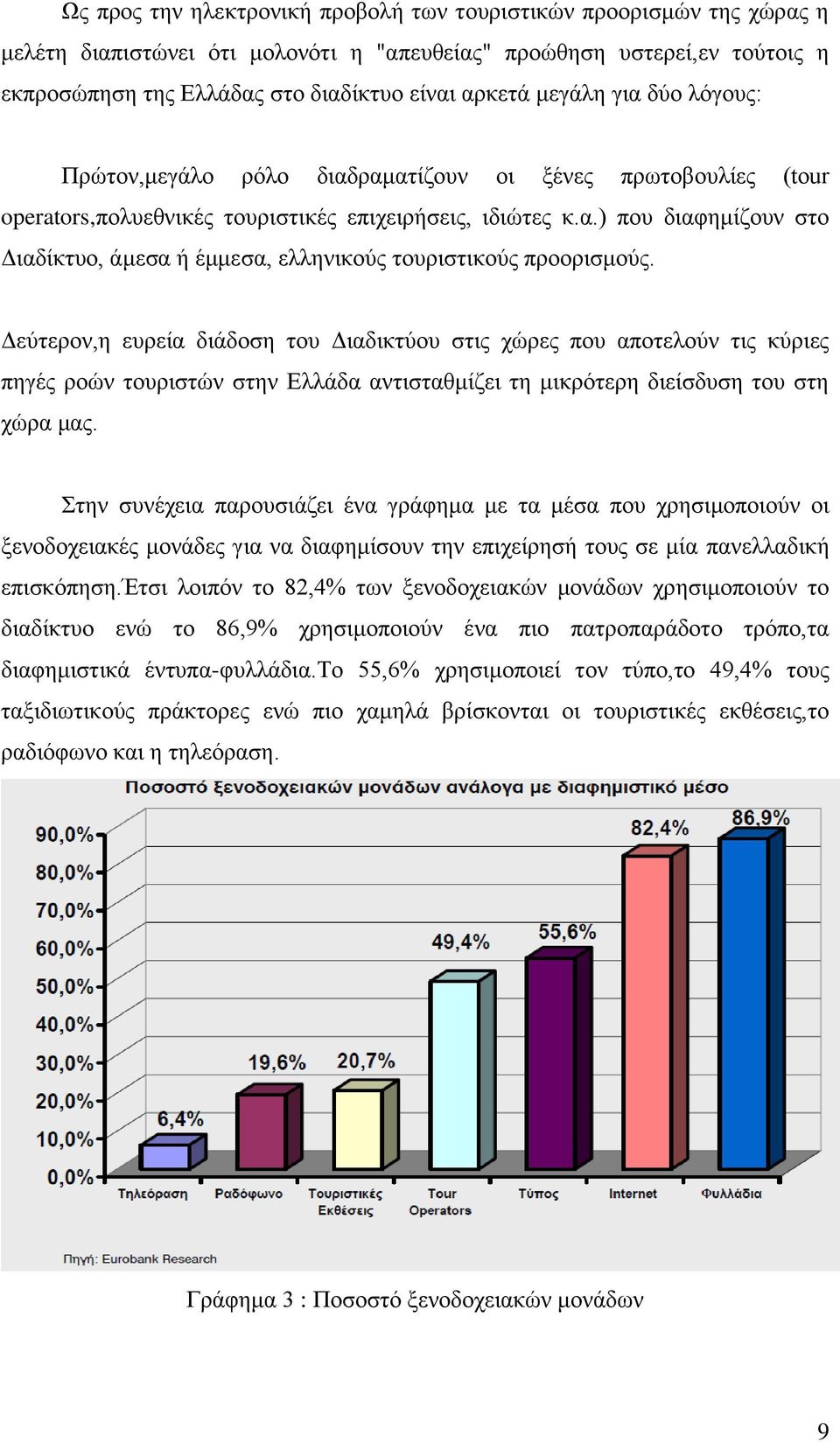 Δεύτερον,η ευρεία διάδοση του Διαδικτύου στις χώρες που αποτελούν τις κύριες πηγές ροών τουριστών στην Ελλάδα αντισταθμίζει τη μικρότερη διείσδυση του στη χώρα μας.