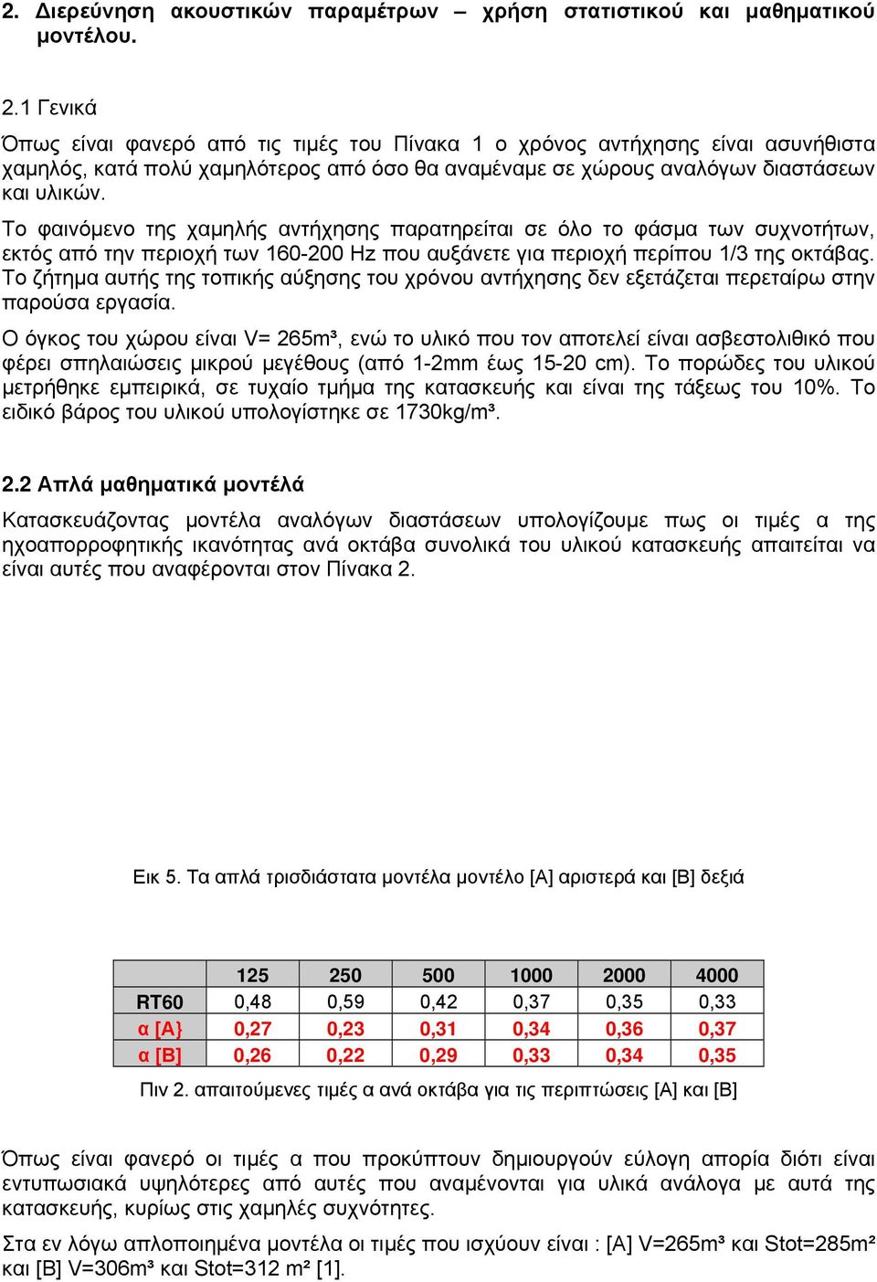 Το φαινόμενο της χαμηλής αντήχησης παρατηρείται σε όλο το φάσμα των συχνοτήτων, εκτός από την περιοχή των 160-200 Hz που αυξάνετε για περιοχή περίπου 1/3 της οκτάβας.