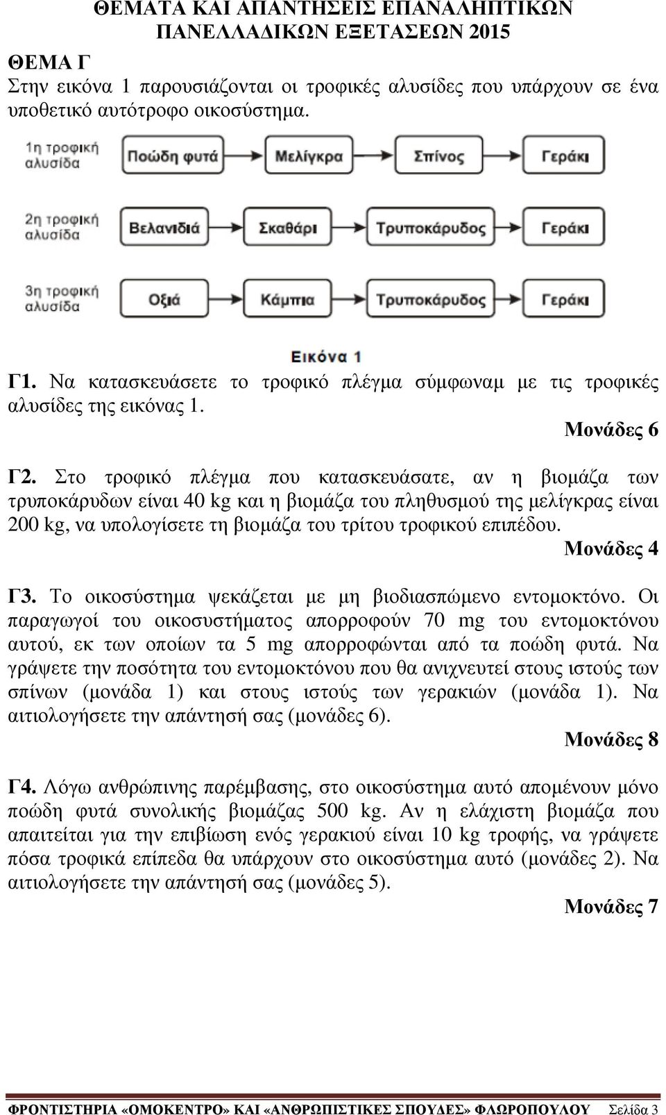 Το οικοσύστηµα ψεκάζεται µε µη βιοδιασπώµενο εντοµοκτόνο. Οι παραγωγοί του οικοσυστήµατος απορροφούν 70 mg του εντοµοκτόνου αυτού, εκ των οποίων τα 5 mg απορροφώνται από τα ποώδη φυτά.