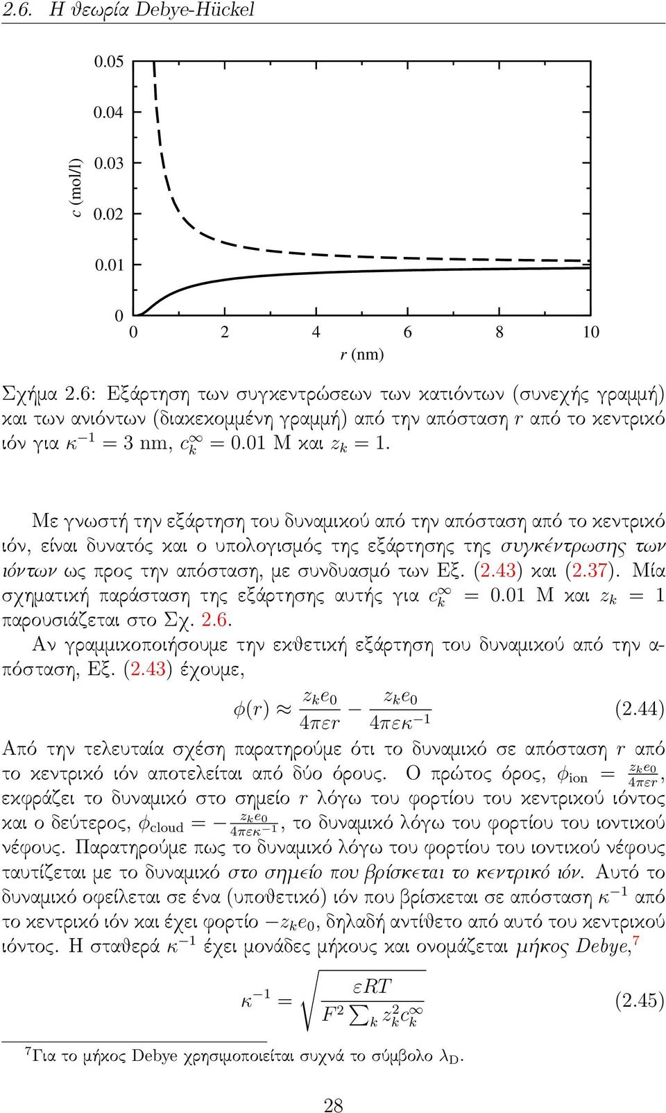 Με γνωστή την εξάρτηση του δυναμικού από την απόσταση από το κεντρικό ιόν, είναι δυνατός και ο υπολογισμός της εξάρτησης της συγκέντρωσης των ιόντων ως προς την απόσταση, με συνδυασμό των Εξ. (2.