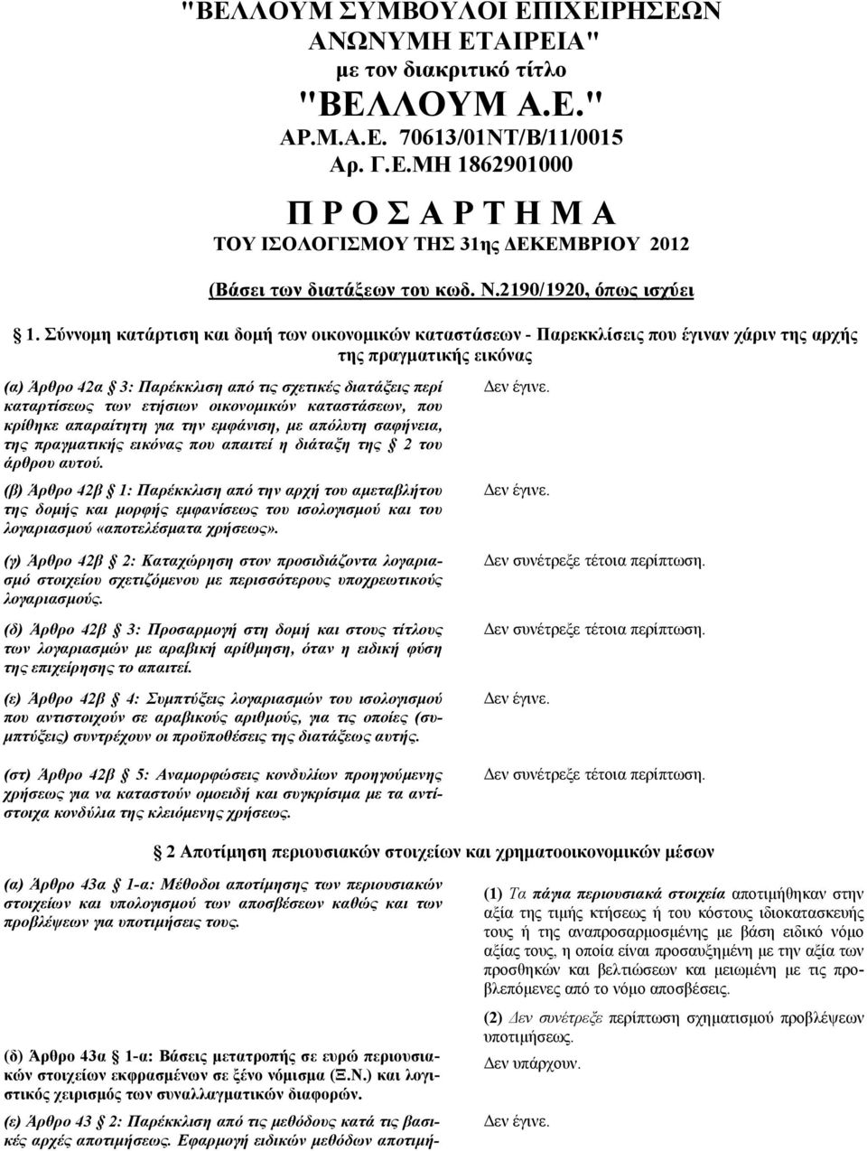 Σύννομη κατάρτιση και δομή των οικονομικών καταστάσεων - Παρεκκλίσεις που έγιναν χάριν της αρχής της πραγματικής εικόνας (α) Άρθρο 42α 3: Παρέκκλιση από τις σχετικές διατάξεις περί καταρτίσεως των