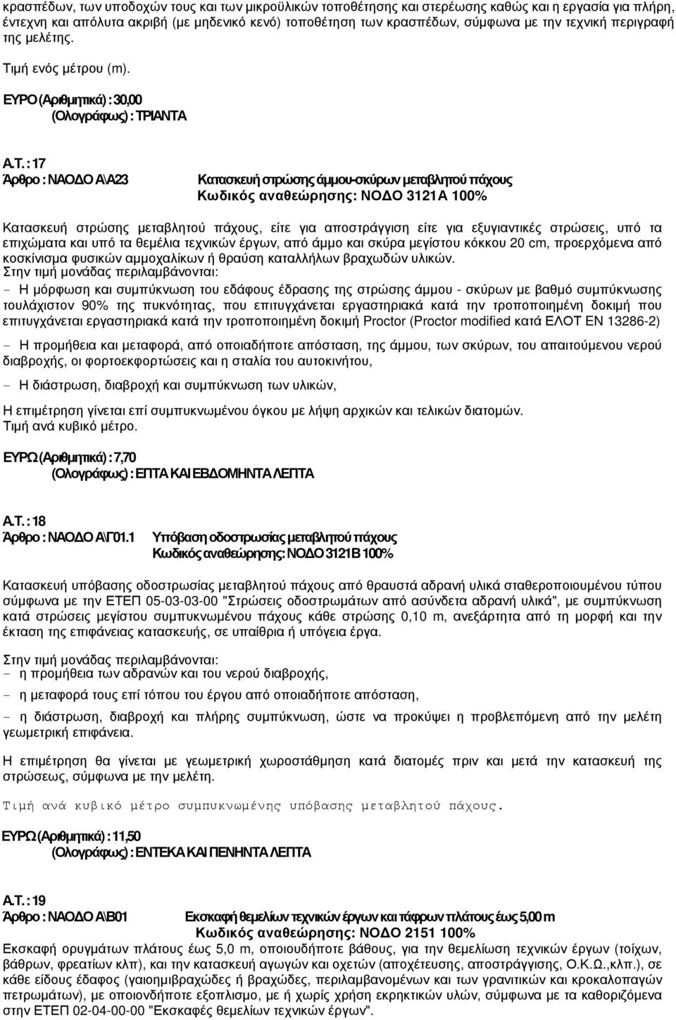 µή ενός µέτρου (m). ΕΥΡΟ (Αριθµητικά) : 30,00 (Ολογράφως) : ΤΡ