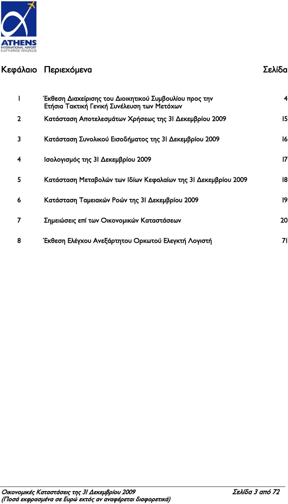 2009 17 5 Κατάσταση Μεταβολών των Ιδίων Κεφαλαίων της 31 Δεκεμβρίου 2009 18 6 Κατάσταση Ταμειακών Ροών της 31 Δεκεμβρίου 2009 19 7 Σημειώσεις