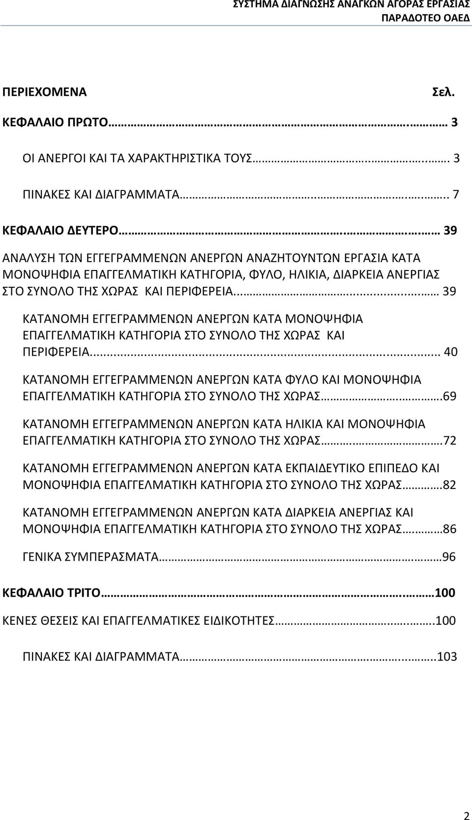 ..... 39 ΚΑΤΑΝΟΜΗ ΕΓΓΕΓΡΑΜΜΕΝΩΝ ΑΝΕΡΓΩΝ ΚΑΤΑ ΜΟΝΟΨΗΦΙΑ ΕΠΑΓΓΕΛΜΑΤΙΚΗ ΚΑΤΗΓΟΡΙΑ ΣΤΟ ΣΥΝΟΛΟ ΤΗΣ ΧΩΡΑΣ ΚΑΙ ΠΕΡΙΦΕΡΕΙΑ.