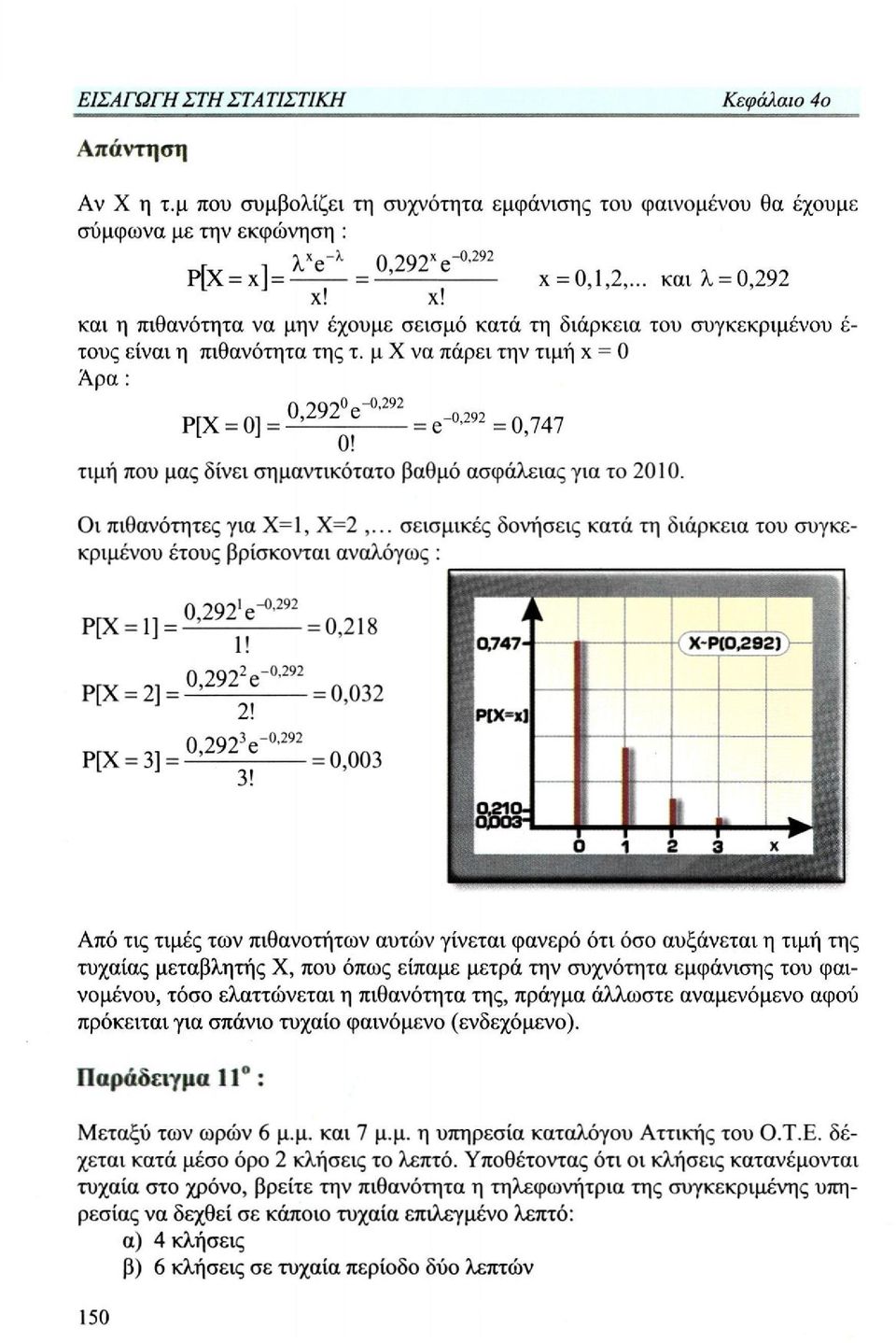 μ Χ να πάρει την τιμή x = 0 Άρα : τιμή που μας δίνει σημαντικότατο βαθμό ασφάλειας για το 2010. Οι πιθανότητες για Χ=1, Χ=2,.