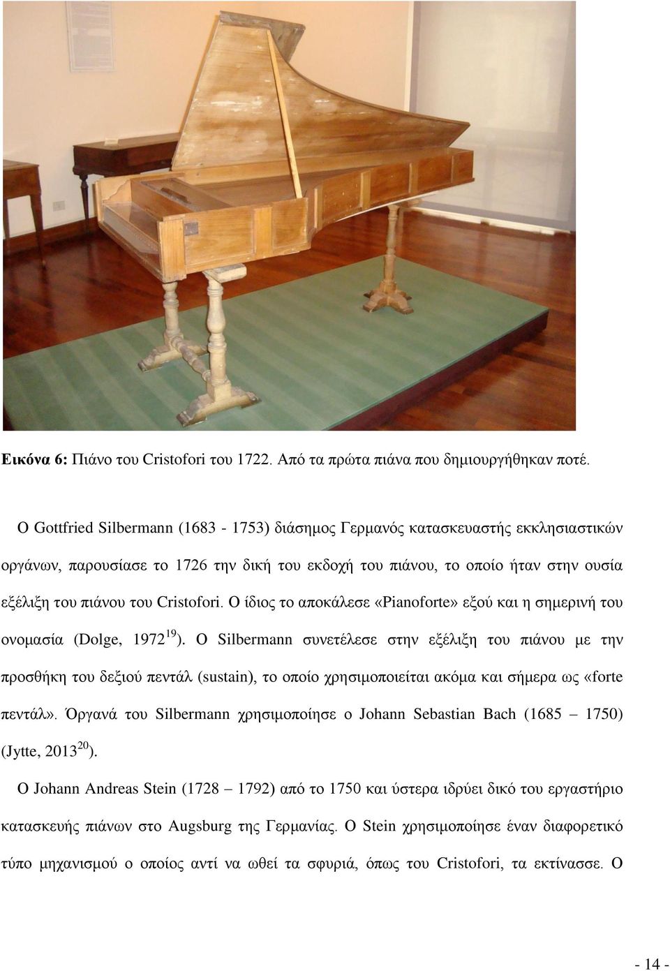 Cristofori. Ο ίδιος το αποκάλεσε «Pianoforte» εξού και η σημερινή του ονομασία (Dolge, 1972 19 ).