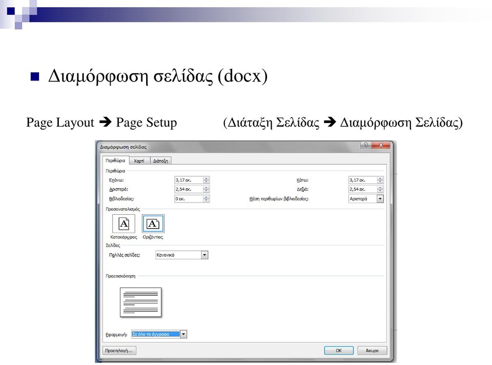 Page Setup (Διάταξη