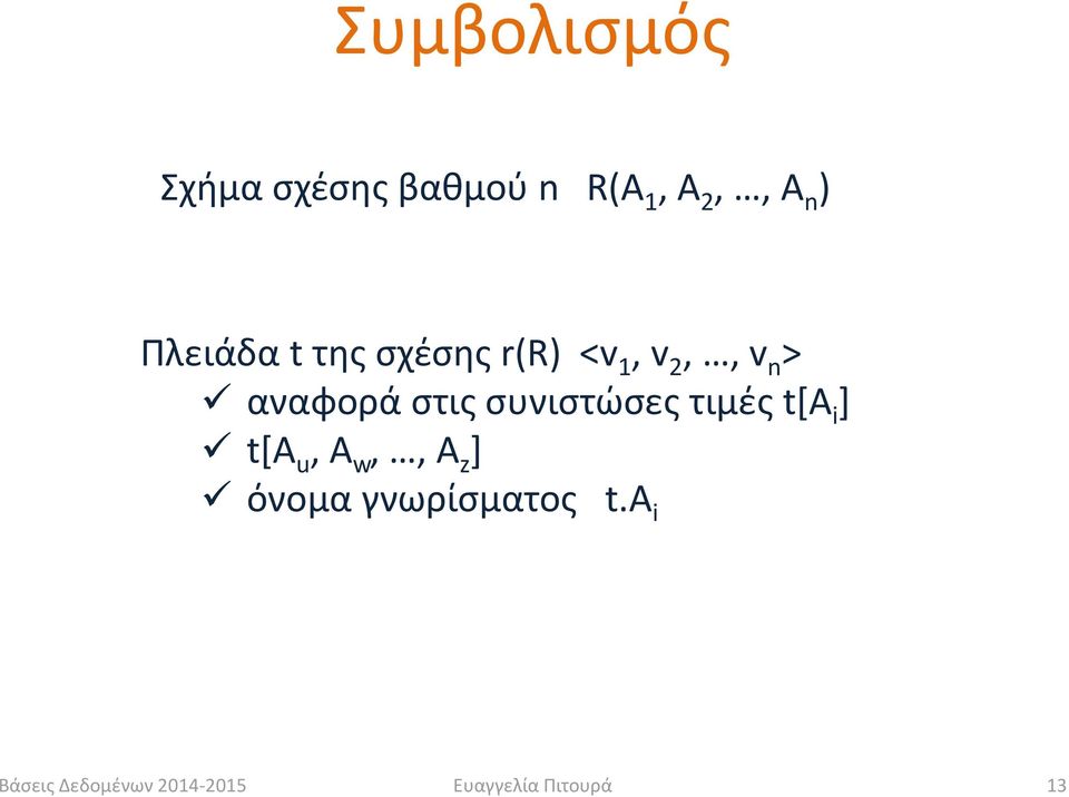 αναφορά στις συνιστώσες τιμές t[a i ] t[a u, A