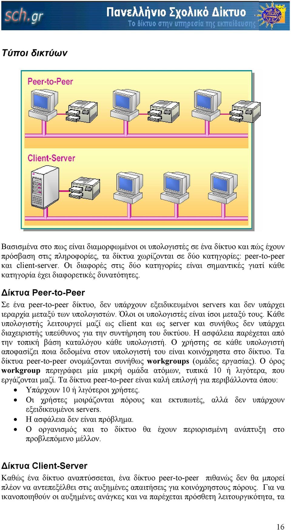 ίκτυα Peer-to-Peer Σε ένα peer-to-peer δίκτυο, δεν υπάρχουν εξειδικευµένοι servers και δεν υπάρχει ιεραρχία µεταξύ των υπολογιστών. Όλοι οι υπολογιστές είναι ίσοι µεταξύ τους.