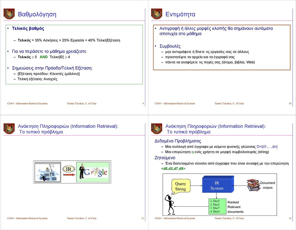 προστατέψτε τα αρχεία και τα έγγραφά σας πάντα να αναφέρετε τις πηγές σας (άτομα, βιβλία, Web) CS463 - Information Retrieval Systems Yannis Tzitzikas, U.