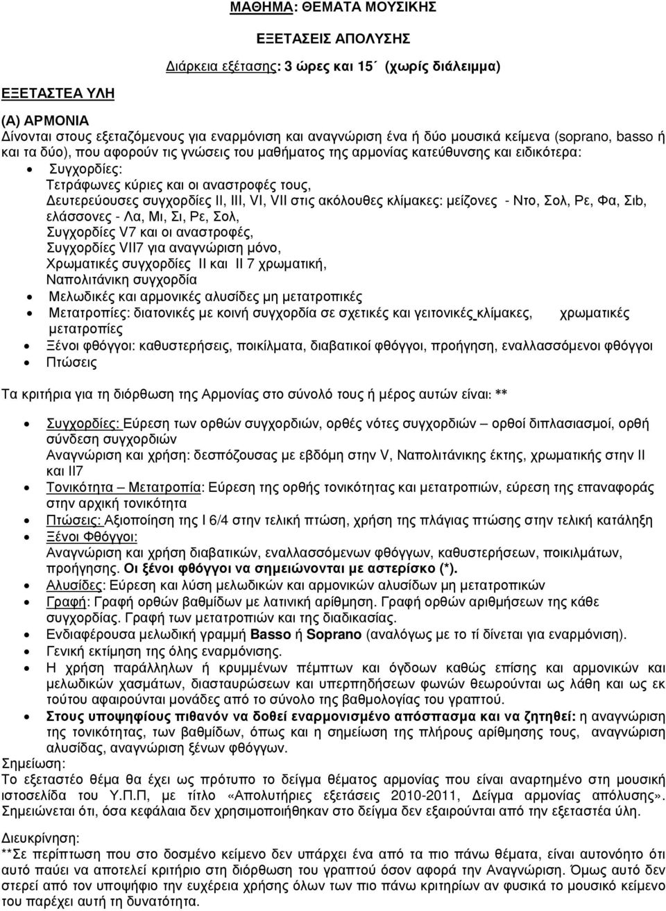 III, VI, VII στις ακόλουθες κλίµακες: µείζονες - Ντο, Σολ, Ρε, Φα, Σιb, ελάσσονες - Λα, Μι, Σι, Ρε, Σολ, Συγχορδίες V7 και οι αναστροφές, Συγχορδίες VII7 για αναγνώριση µόνο, Χρωµατικές συγχορδίες II