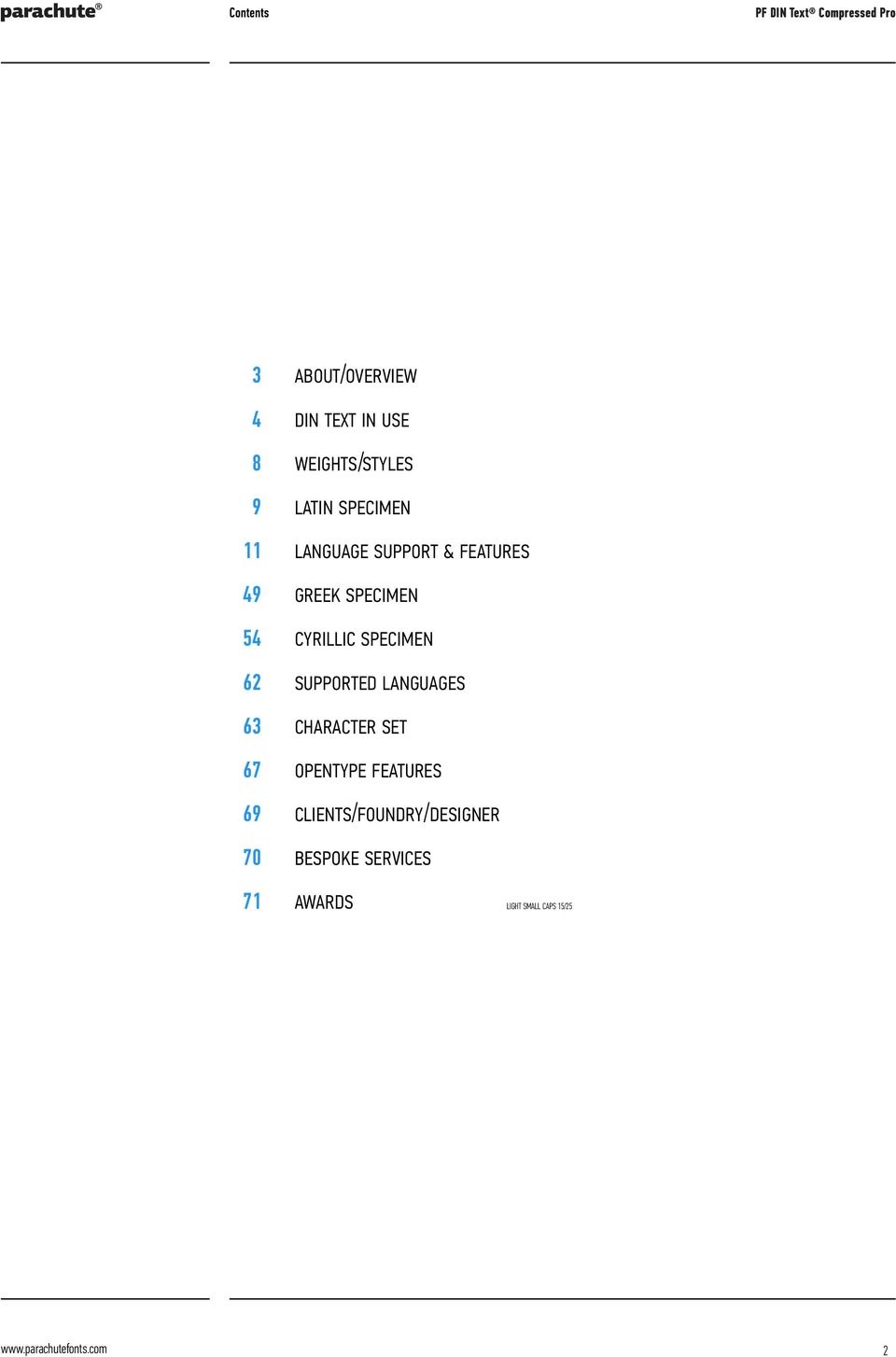 specimen 62 supported languages 63 Character set 67 Opentype features 69