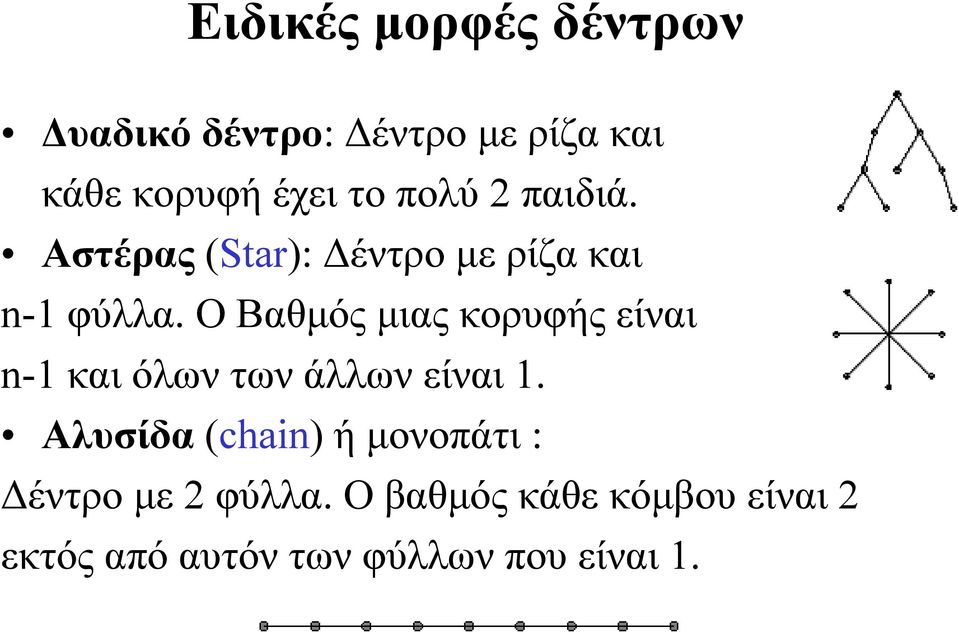 Ο Βαθµός µιας κορυφής είναι n-1 και όλων των άλλων είναι 1.